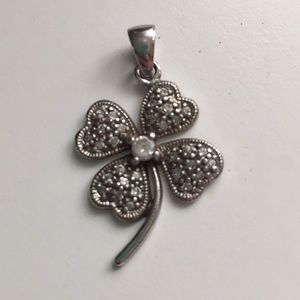 Four Leaf Clover Silver and Crystal Necklace Charm